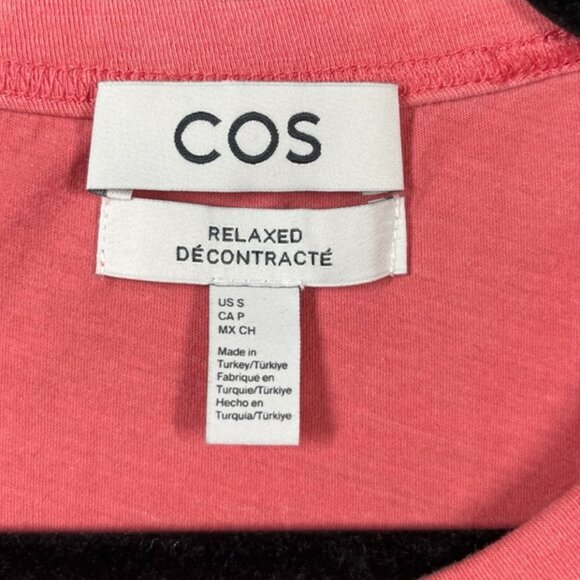 COS Long Sleeve Crew Neck Shirt Bright Pink Unisex Small Relaxed Pocket Cotton - Picture 2 of 6